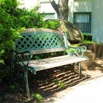 One of many benches scattered throughout the complex and grounds